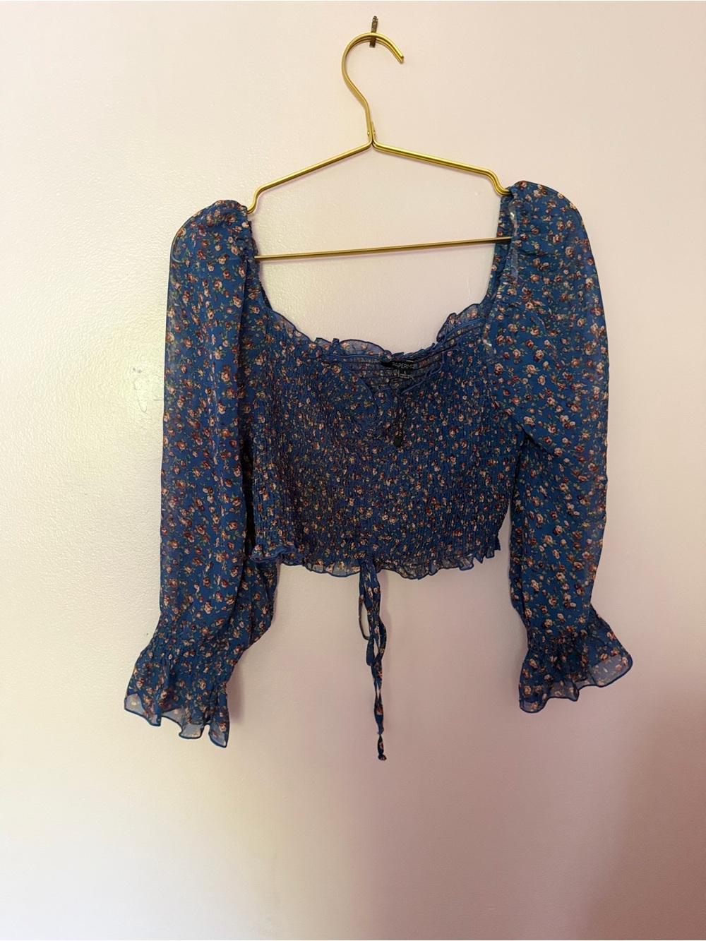 Papermoon Blue Floral Smocked Peasant Blouse
